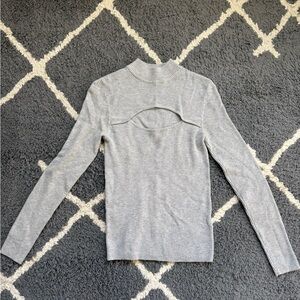 H&M Light Gray Ribbed Mock Neck Long Sleeve Top with Back Cutout